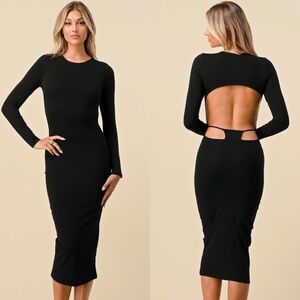 Long sleeve back cut out midi dress